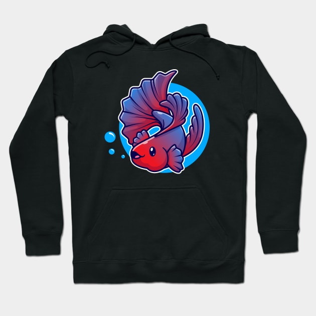 Cute Betta Fish Swimming Cartoon Hoodie by Catalyst Labs